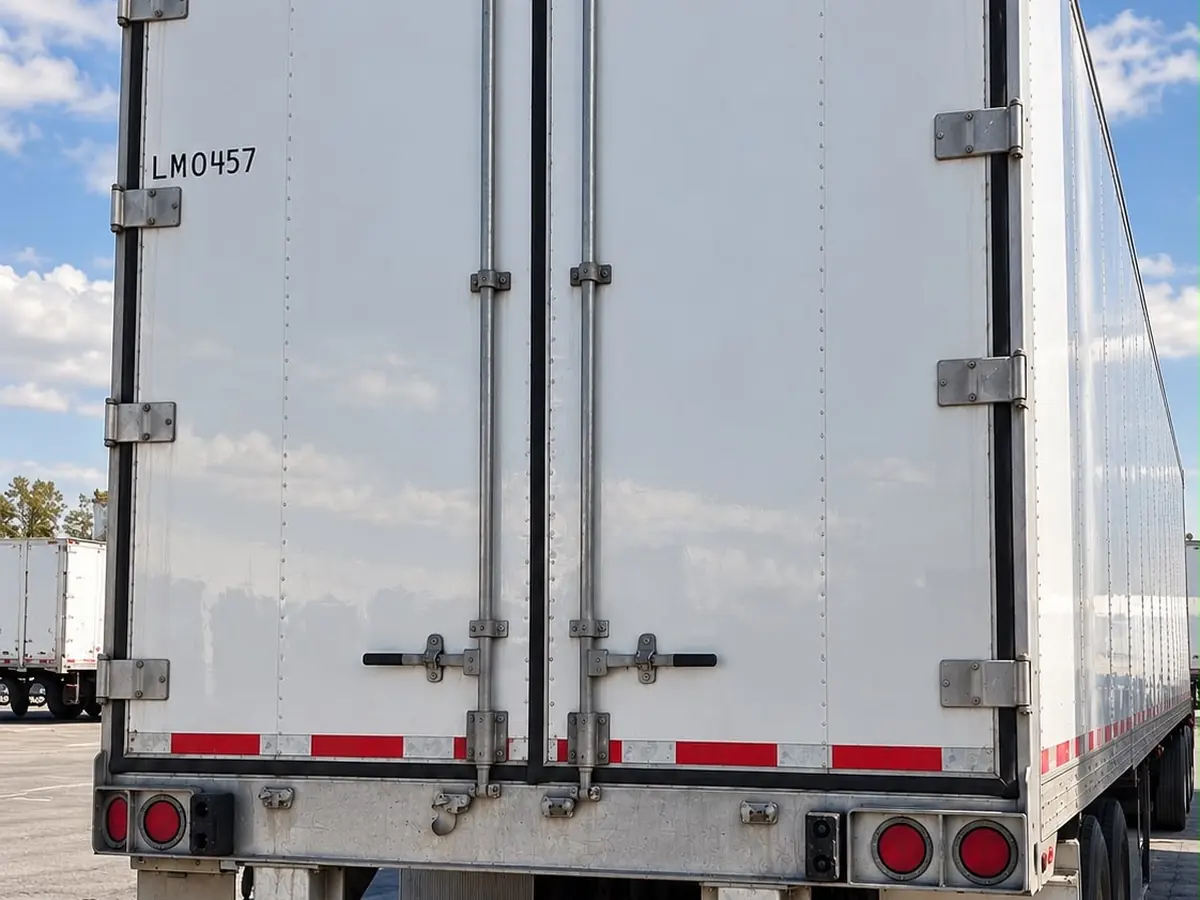 Caja seca cerrada de tráiler lista para transporte de carga